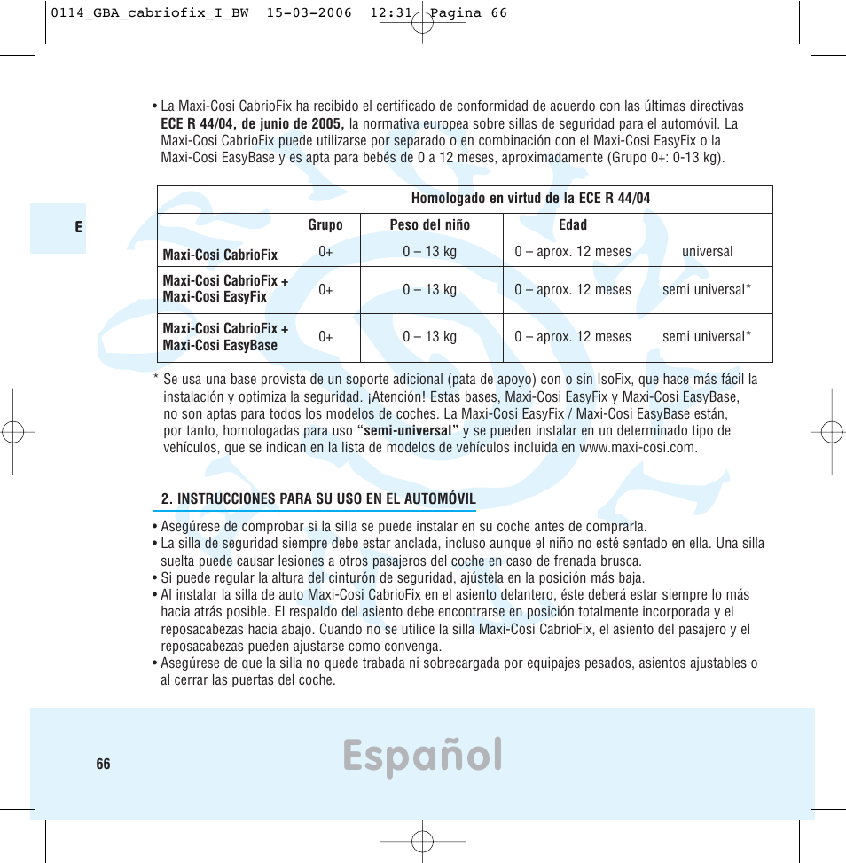 Español | Maxi-Cosi THE SAFE WORLD OF I User Manual | Page 62 / 98