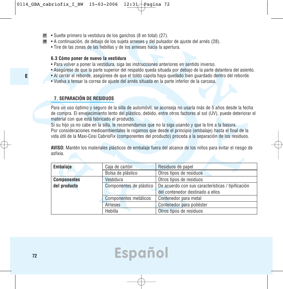Español | Maxi-Cosi THE SAFE WORLD OF I User Manual | Page 68 / 98