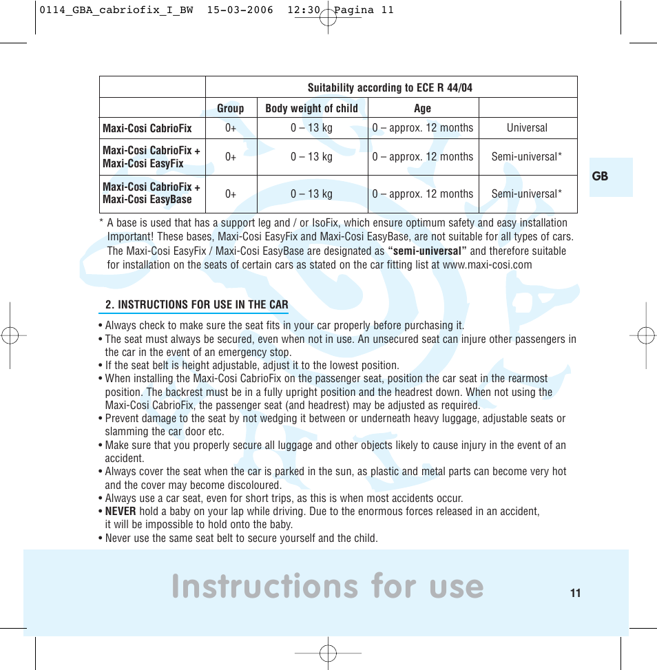 Instructions for use | Maxi-Cosi THE SAFE WORLD OF I User Manual | Page 7 / 98