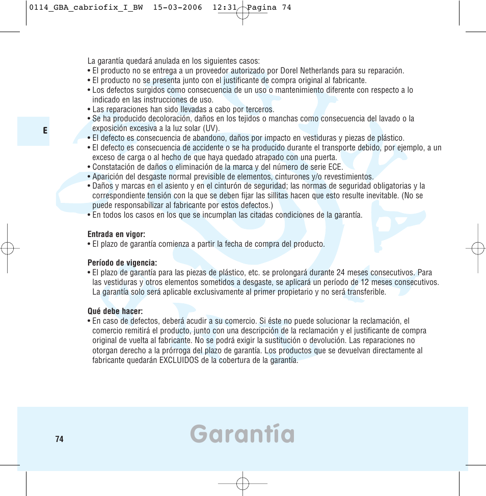 Garantía | Maxi-Cosi THE SAFE WORLD OF I User Manual | Page 70 / 98