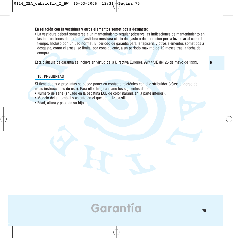 Garantía | Maxi-Cosi THE SAFE WORLD OF I User Manual | Page 71 / 98