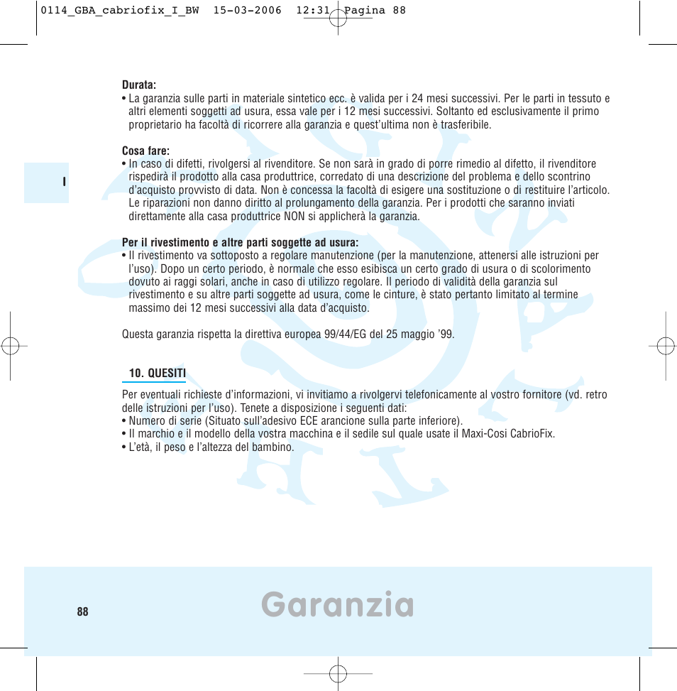 Garanzia | Maxi-Cosi THE SAFE WORLD OF I User Manual | Page 84 / 98