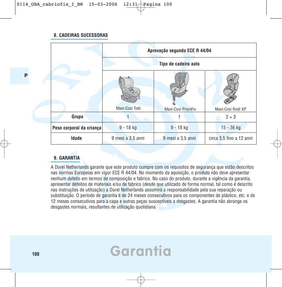 Garantia | Maxi-Cosi THE SAFE WORLD OF I User Manual | Page 96 / 98