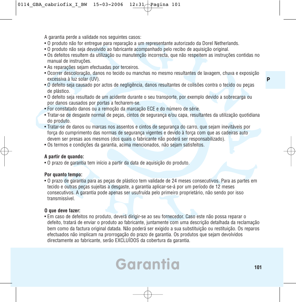 Garantia | Maxi-Cosi THE SAFE WORLD OF I User Manual | Page 97 / 98
