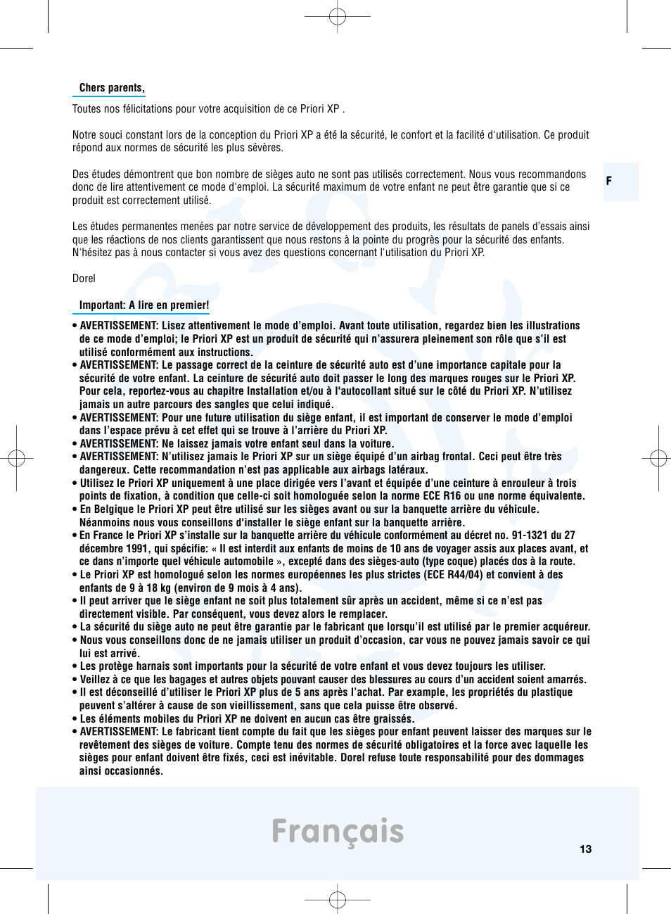 Français | Maxi-Cosi Priori XP User Manual | Page 13 / 48