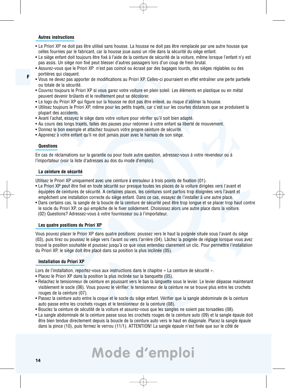 Mode d’emploi | Maxi-Cosi Priori XP User Manual | Page 14 / 48