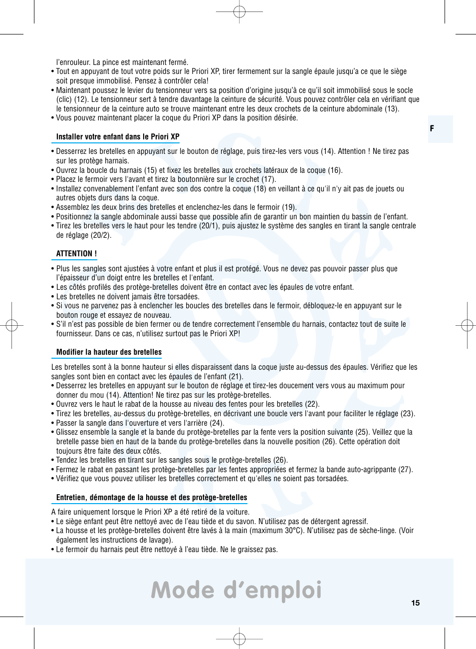 Mode d’emploi | Maxi-Cosi Priori XP User Manual | Page 15 / 48