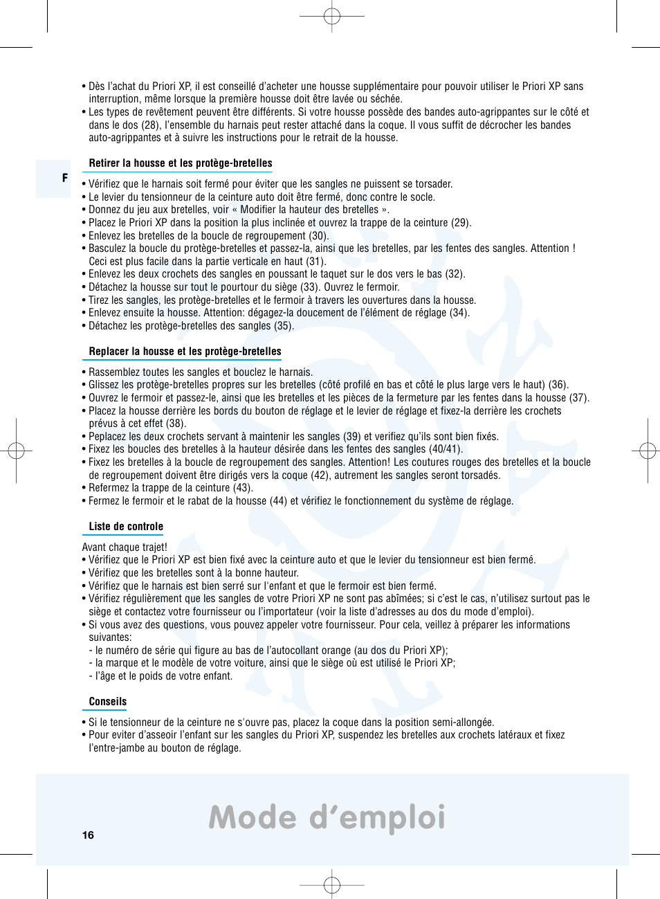 Mode d’emploi | Maxi-Cosi Priori XP User Manual | Page 16 / 48