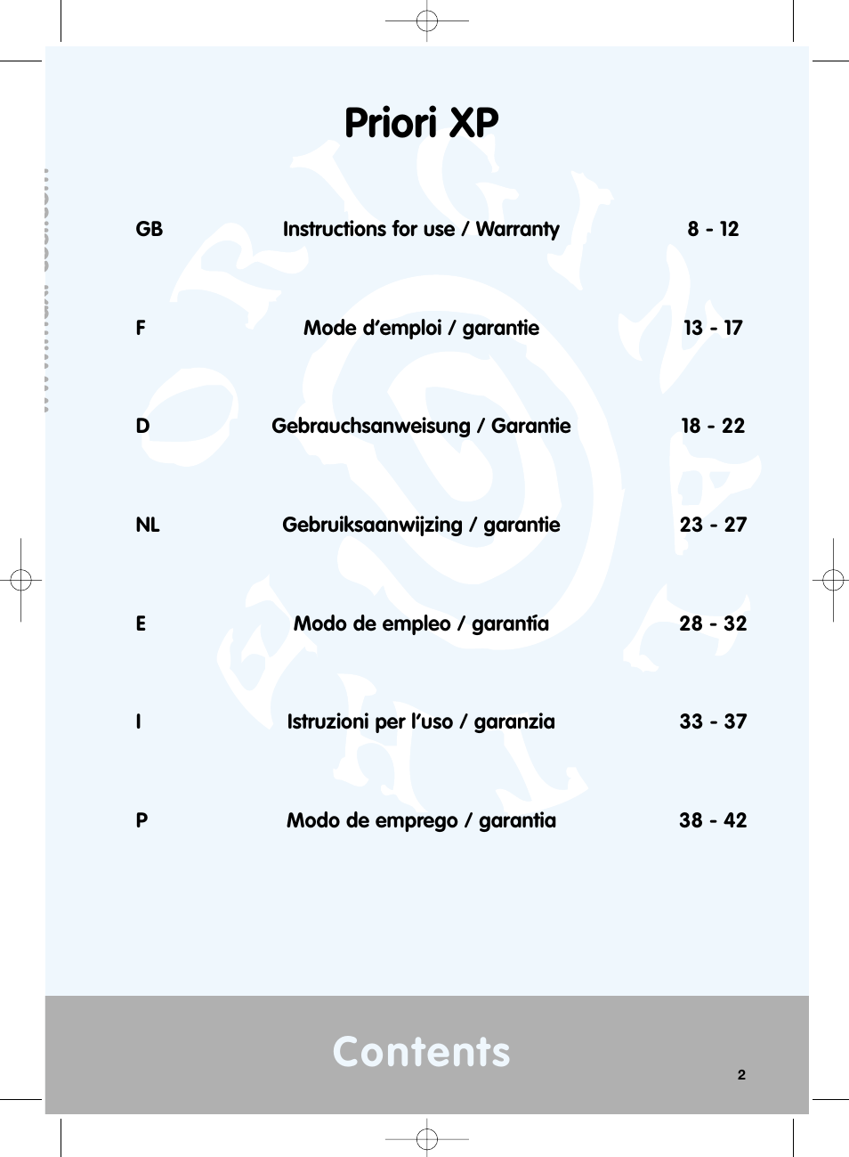Contents priori xp | Maxi-Cosi Priori XP User Manual | Page 2 / 48