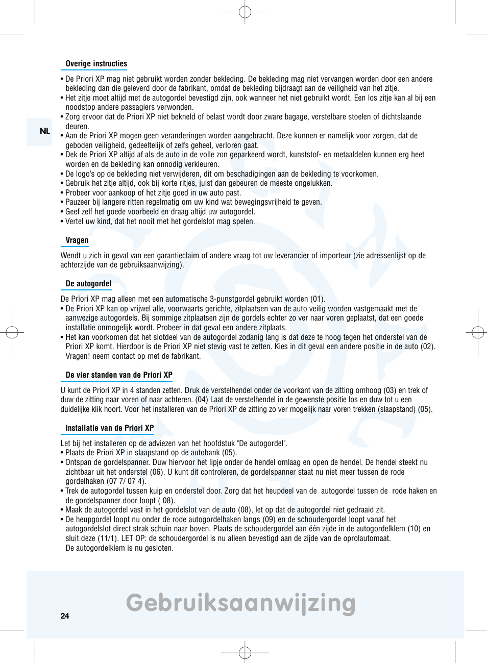 Gebruiksaanwijzing | Maxi-Cosi Priori XP User Manual | Page 24 / 48