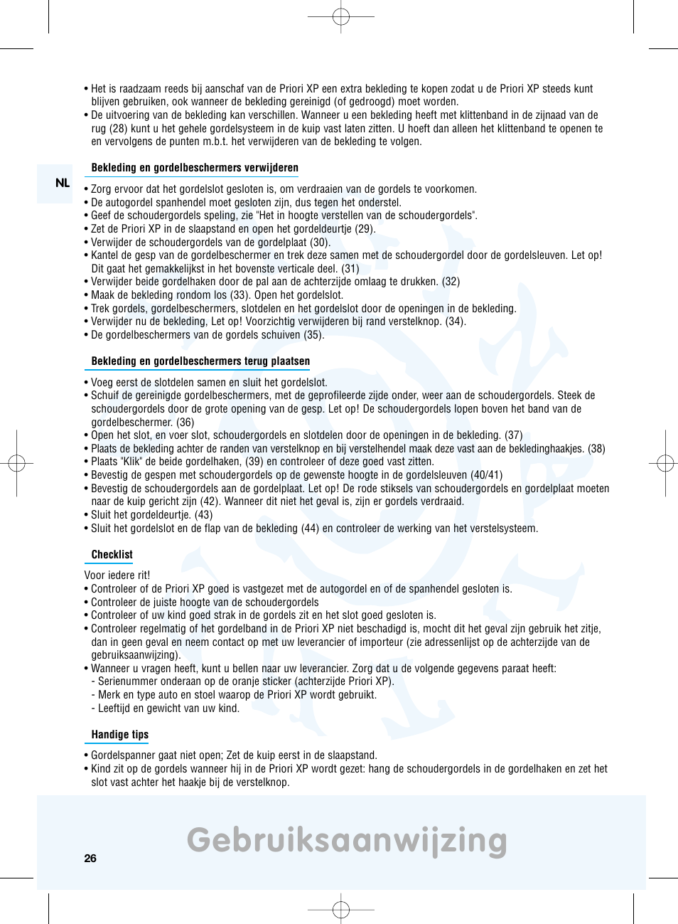 Gebruiksaanwijzing | Maxi-Cosi Priori XP User Manual | Page 26 / 48