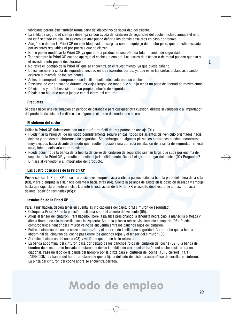 Modo de empleo | Maxi-Cosi Priori XP User Manual | Page 29 / 48