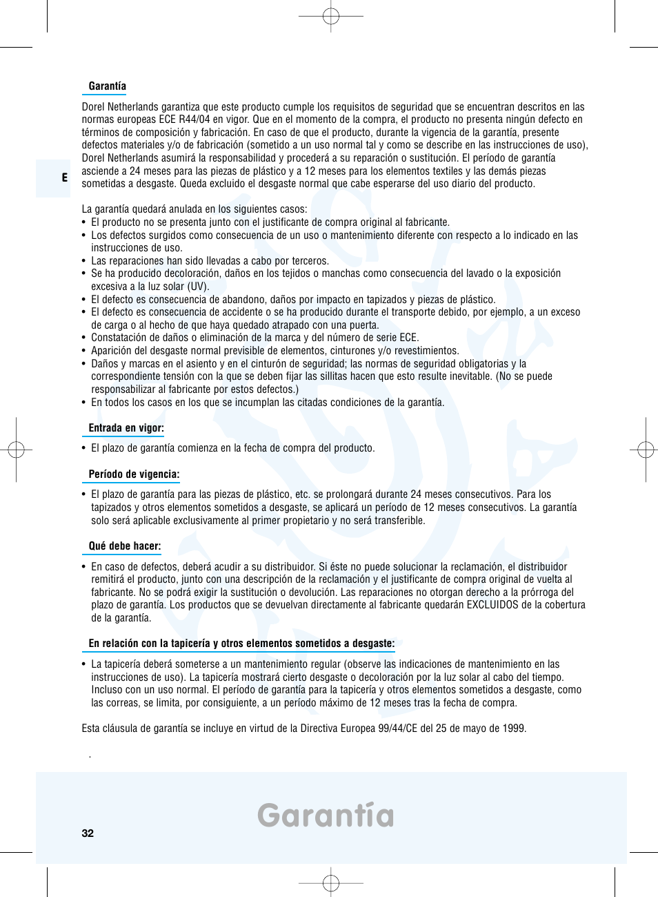Garantía | Maxi-Cosi Priori XP User Manual | Page 32 / 48