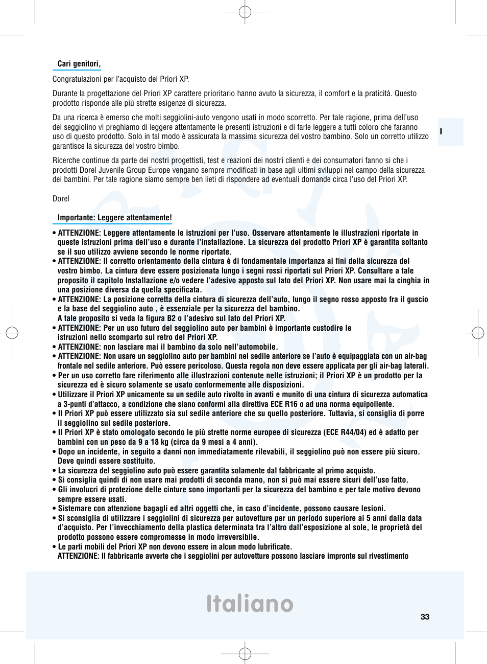 Italiano | Maxi-Cosi Priori XP User Manual | Page 33 / 48