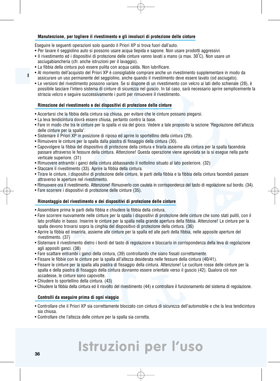 Istruzioni per l’uso | Maxi-Cosi Priori XP User Manual | Page 36 / 48