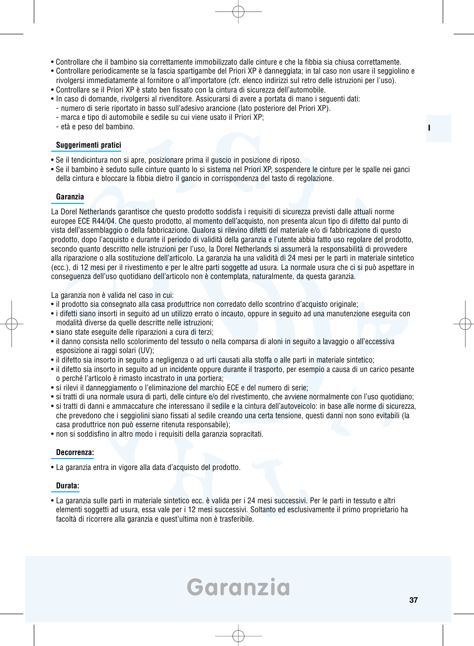 Garanzia | Maxi-Cosi Priori XP User Manual | Page 37 / 48