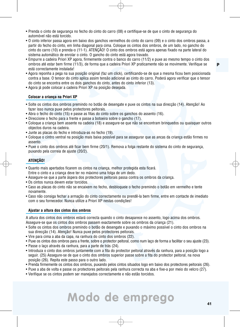 Modo de emprego | Maxi-Cosi Priori XP User Manual | Page 41 / 48