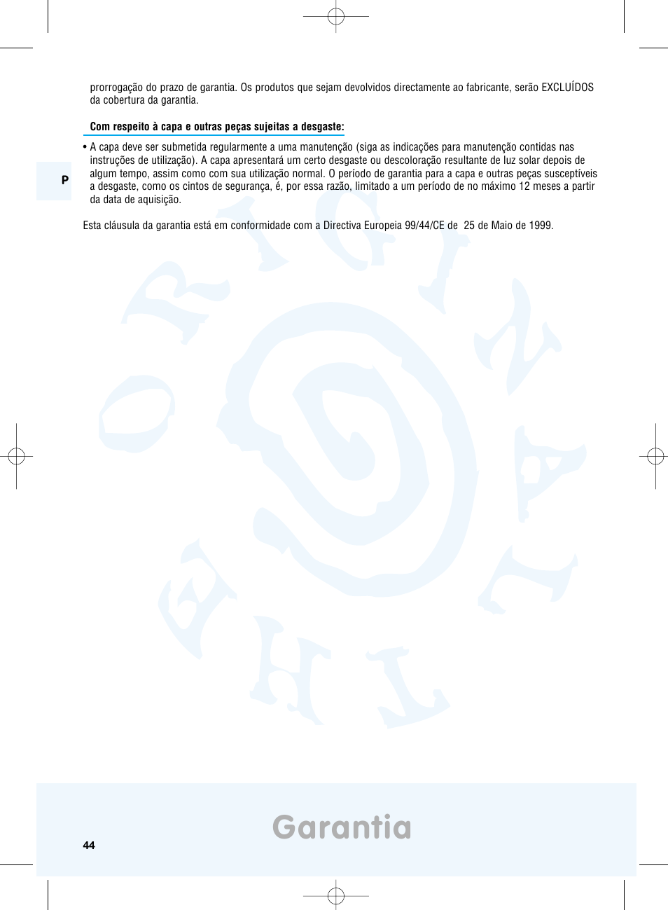 Garantia | Maxi-Cosi Priori XP User Manual | Page 44 / 48