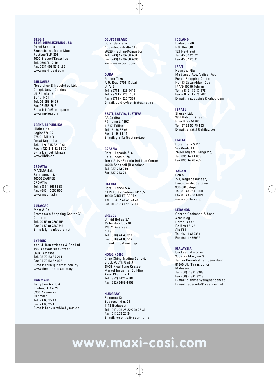 Maxi-Cosi Priori XP User Manual | Page 47 / 48