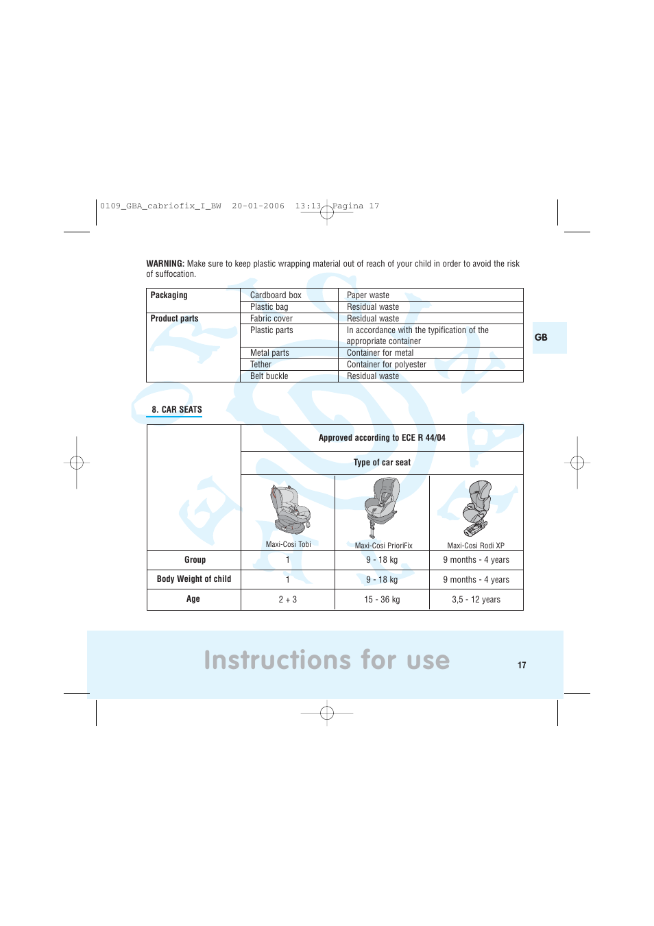 Instructions for use | Maxi-Cosi Baby Crrier User Manual | Page 13 / 98