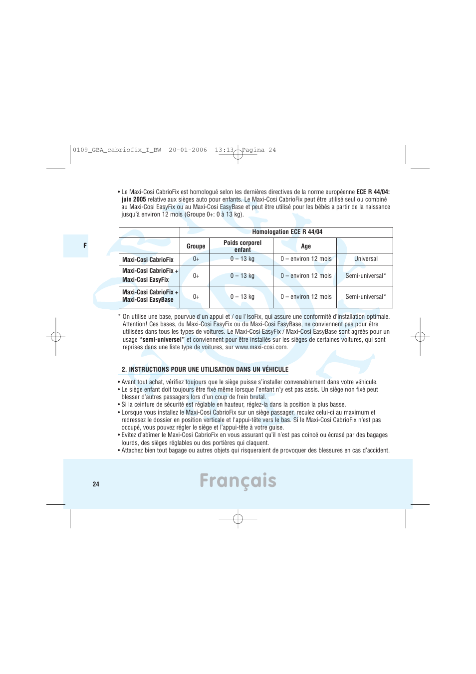 Français | Maxi-Cosi Baby Crrier User Manual | Page 20 / 98