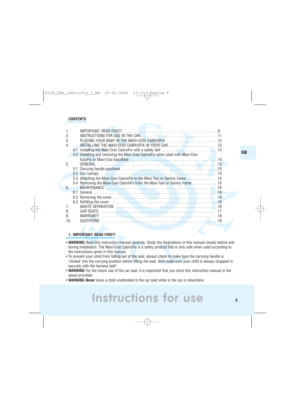 Instructions for use | Maxi-Cosi Baby Crrier User Manual | Page 5 / 98