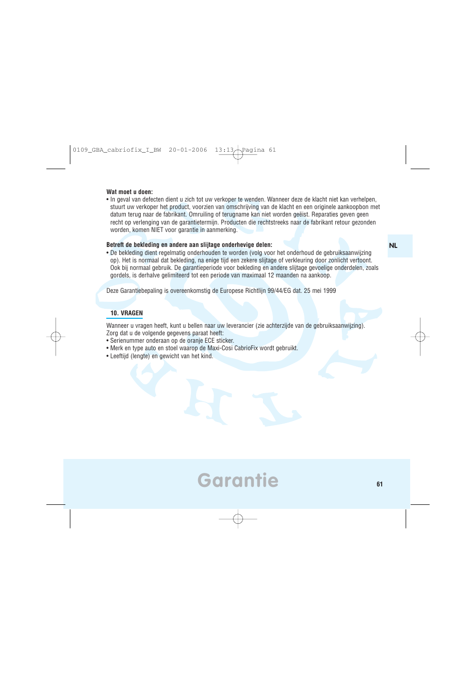 Garantie | Maxi-Cosi Baby Crrier User Manual | Page 57 / 98
