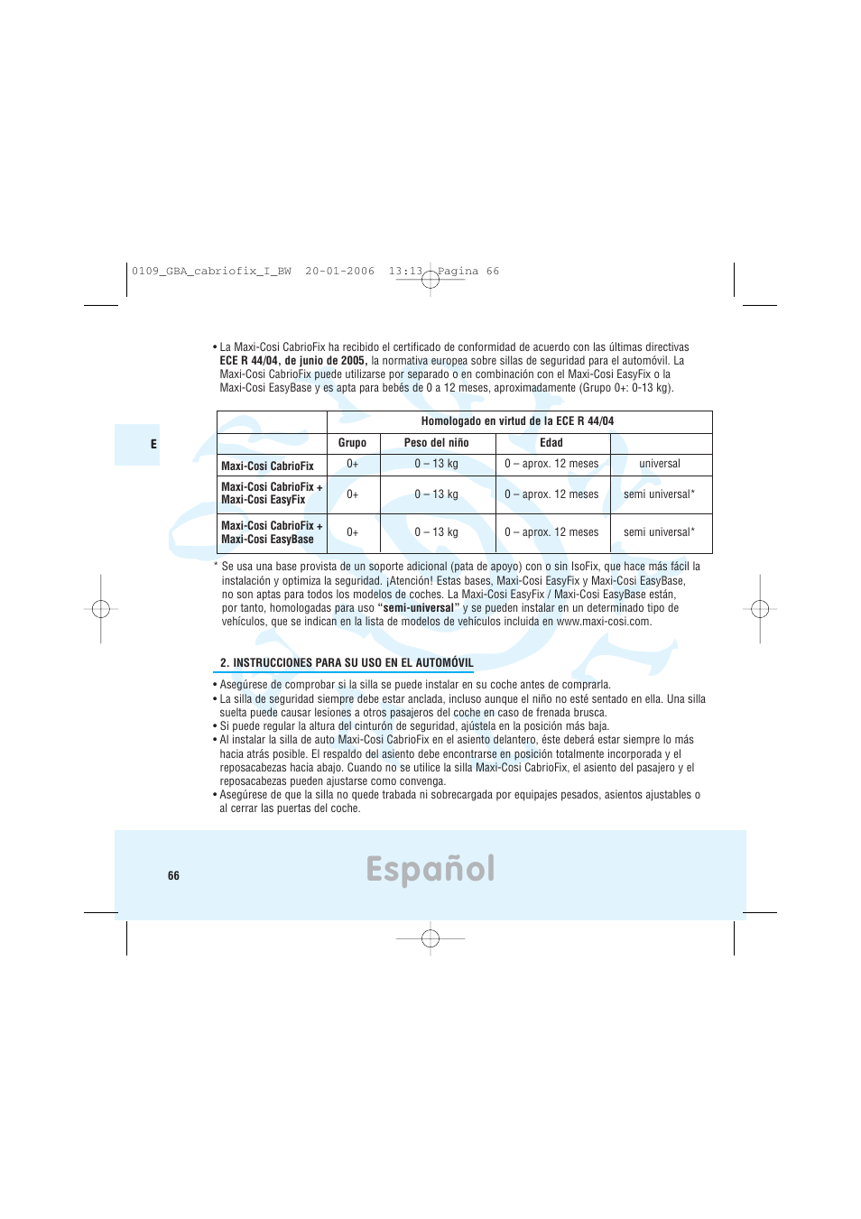 Español | Maxi-Cosi Baby Crrier User Manual | Page 62 / 98