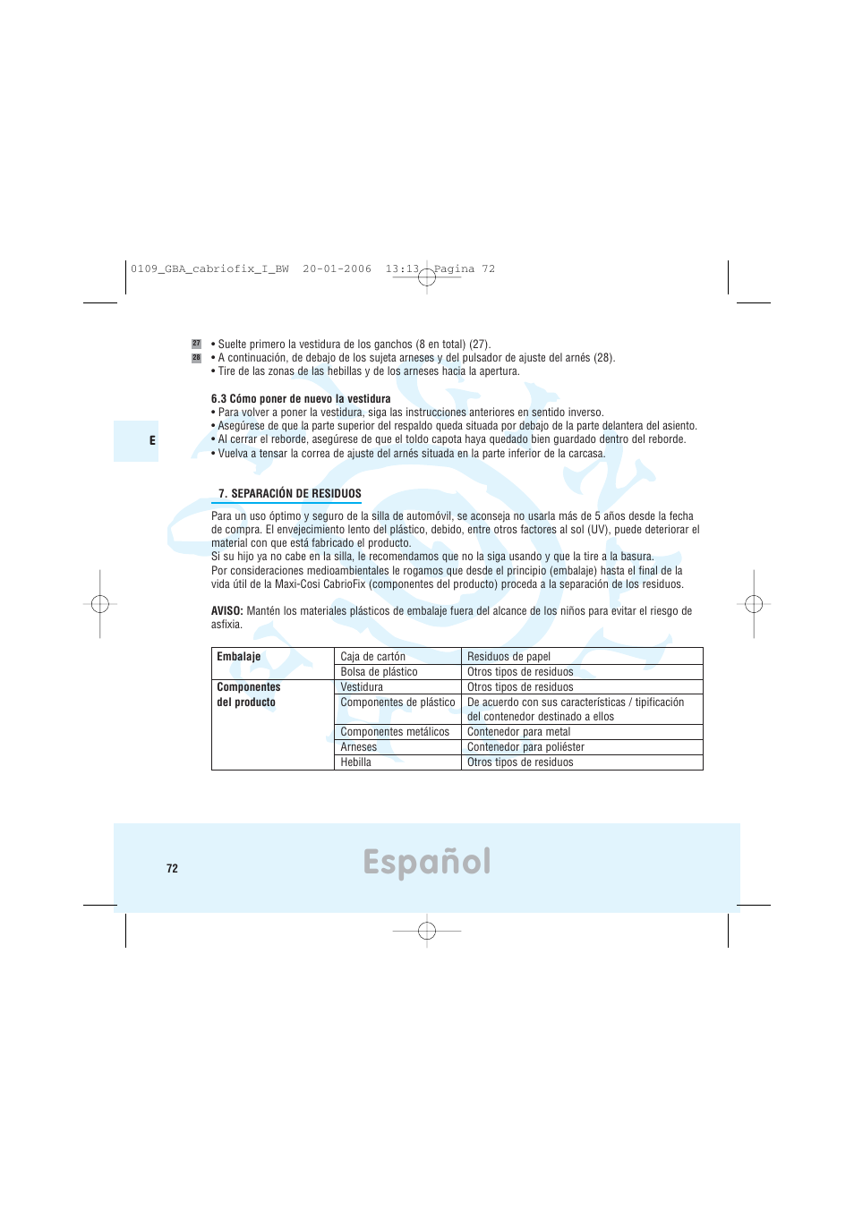 Español | Maxi-Cosi Baby Crrier User Manual | Page 68 / 98