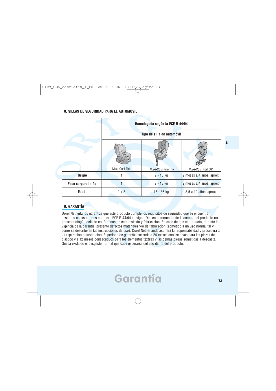 Garantía | Maxi-Cosi Baby Crrier User Manual | Page 69 / 98