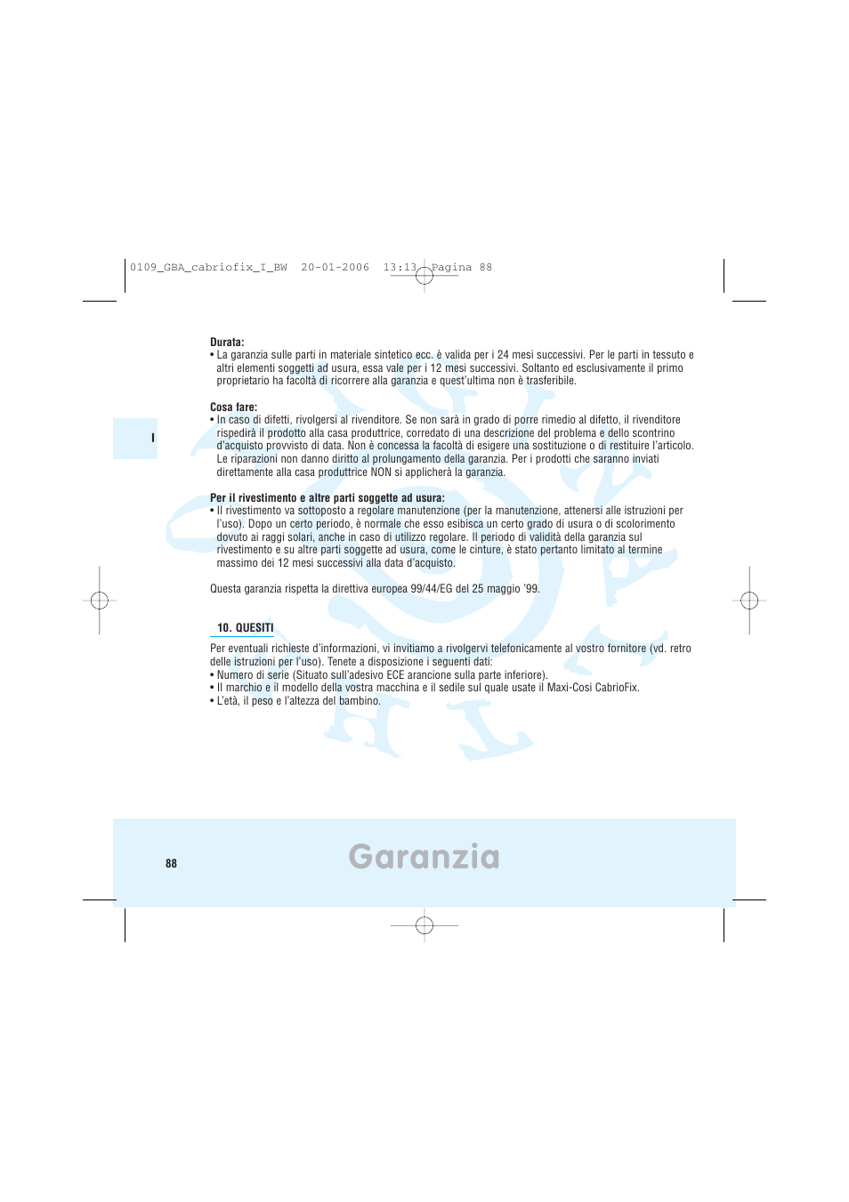 Garanzia | Maxi-Cosi Baby Crrier User Manual | Page 84 / 98