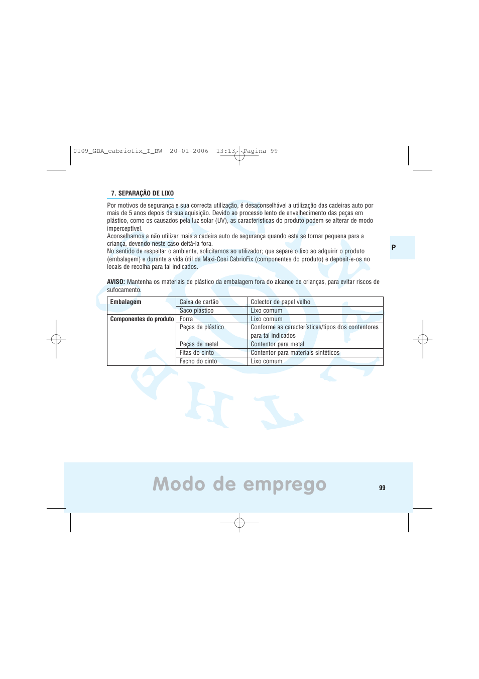 Modo de emprego | Maxi-Cosi Baby Crrier User Manual | Page 95 / 98