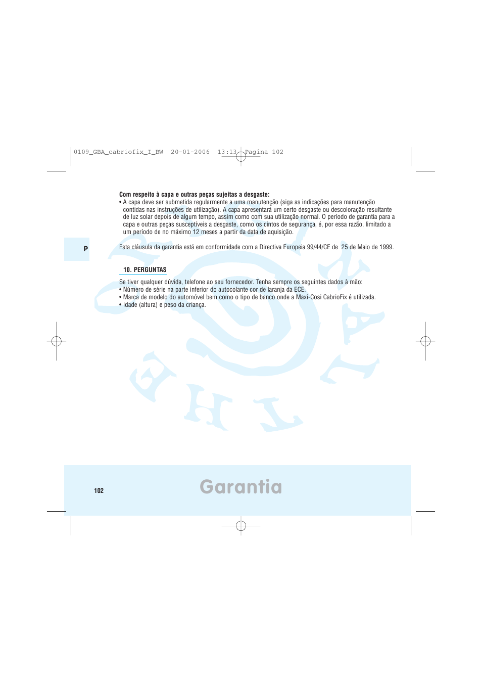 Garantia | Maxi-Cosi Baby Crrier User Manual | Page 98 / 98