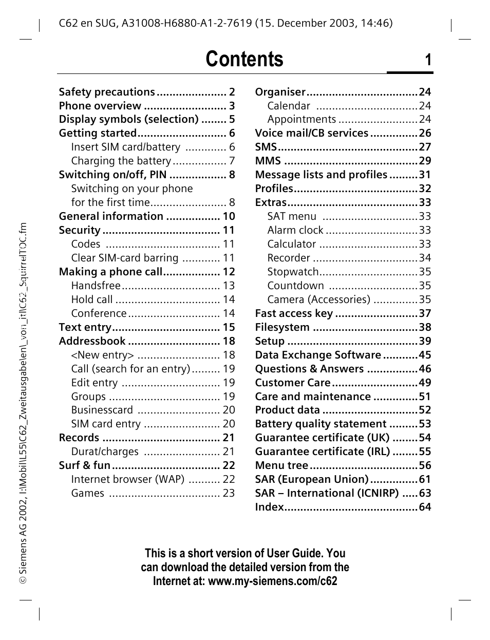 Siemens C62 User Manual | Page 2 / 67