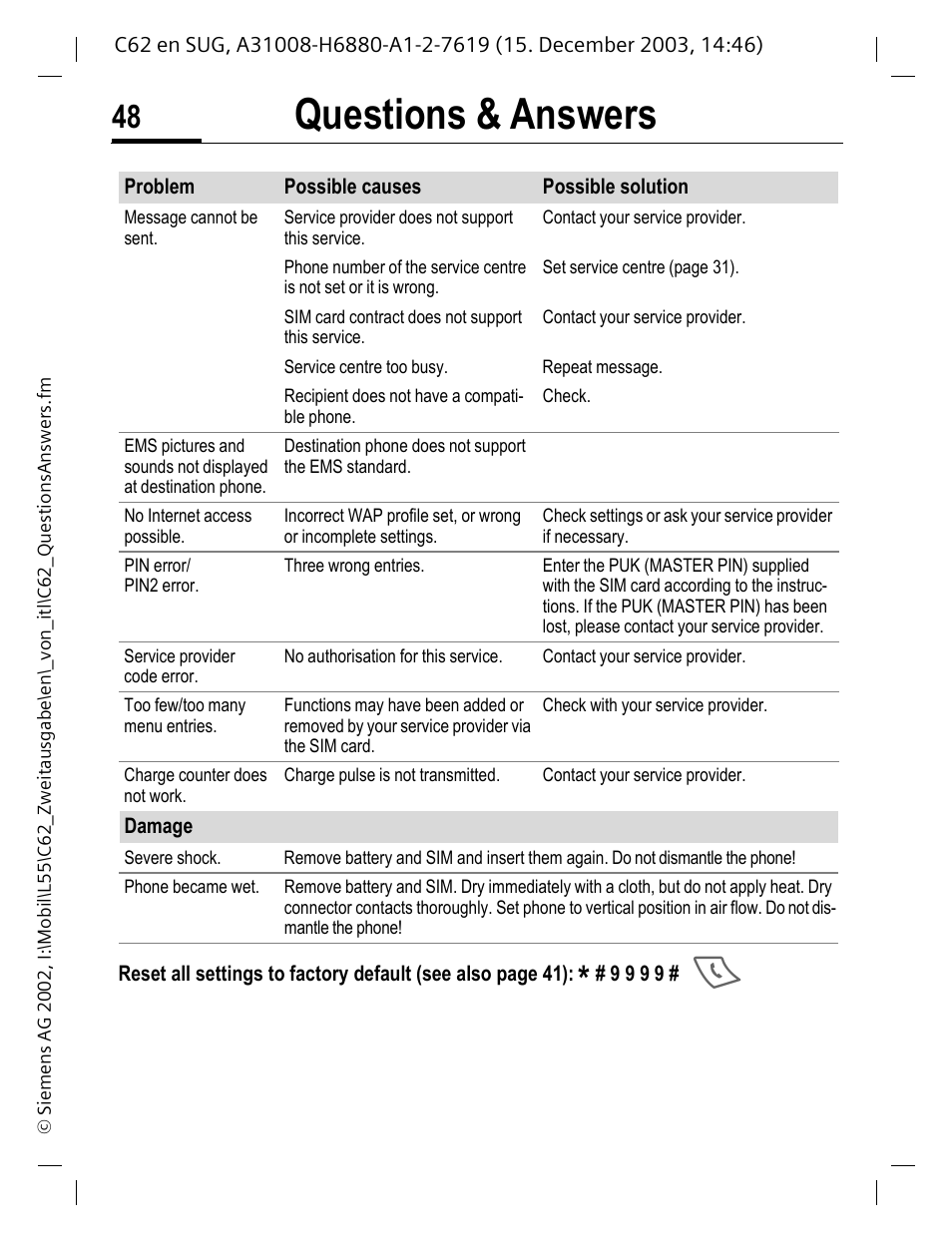 Questions & answers | Siemens C62 User Manual | Page 49 / 67