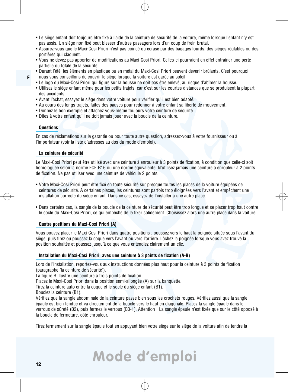 Mode d’emploi | Maxi-Cosi Priori Side Protection System User Manual | Page 12 / 40