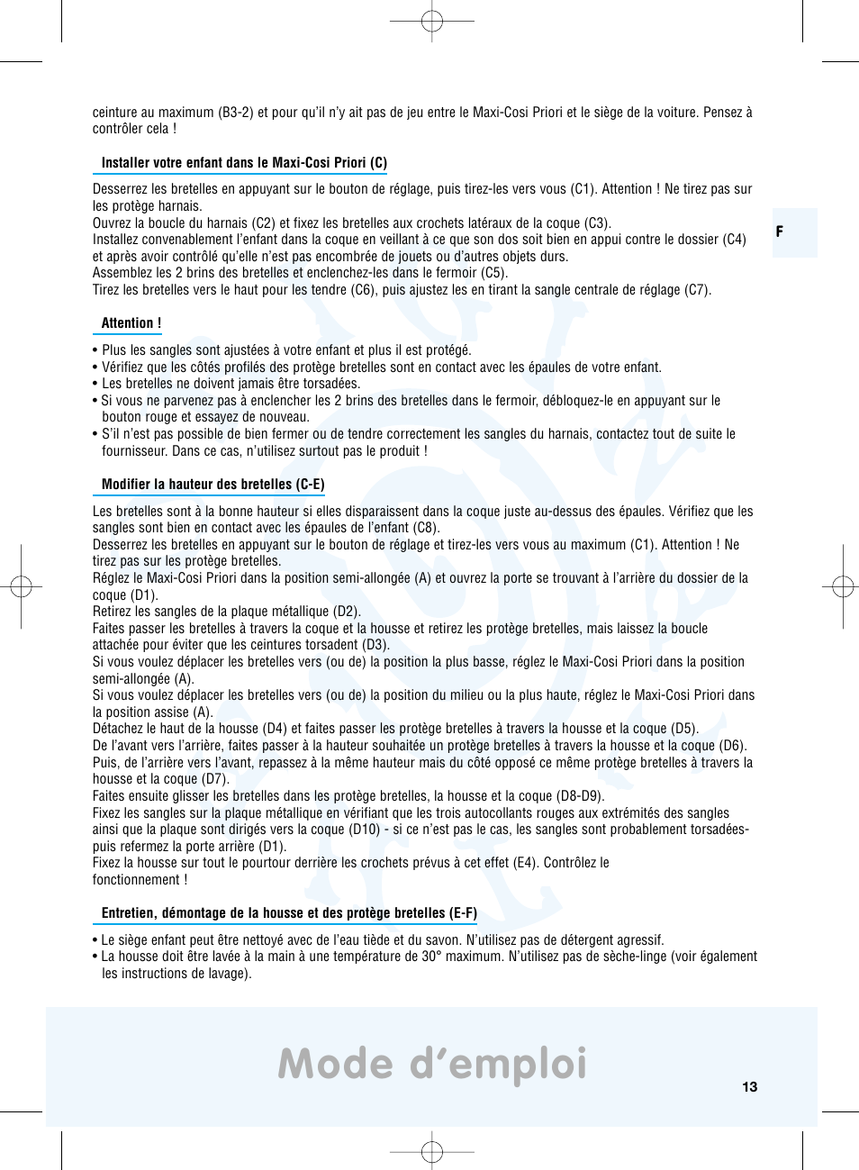 Mode d’emploi | Maxi-Cosi Priori Side Protection System User Manual | Page 13 / 40