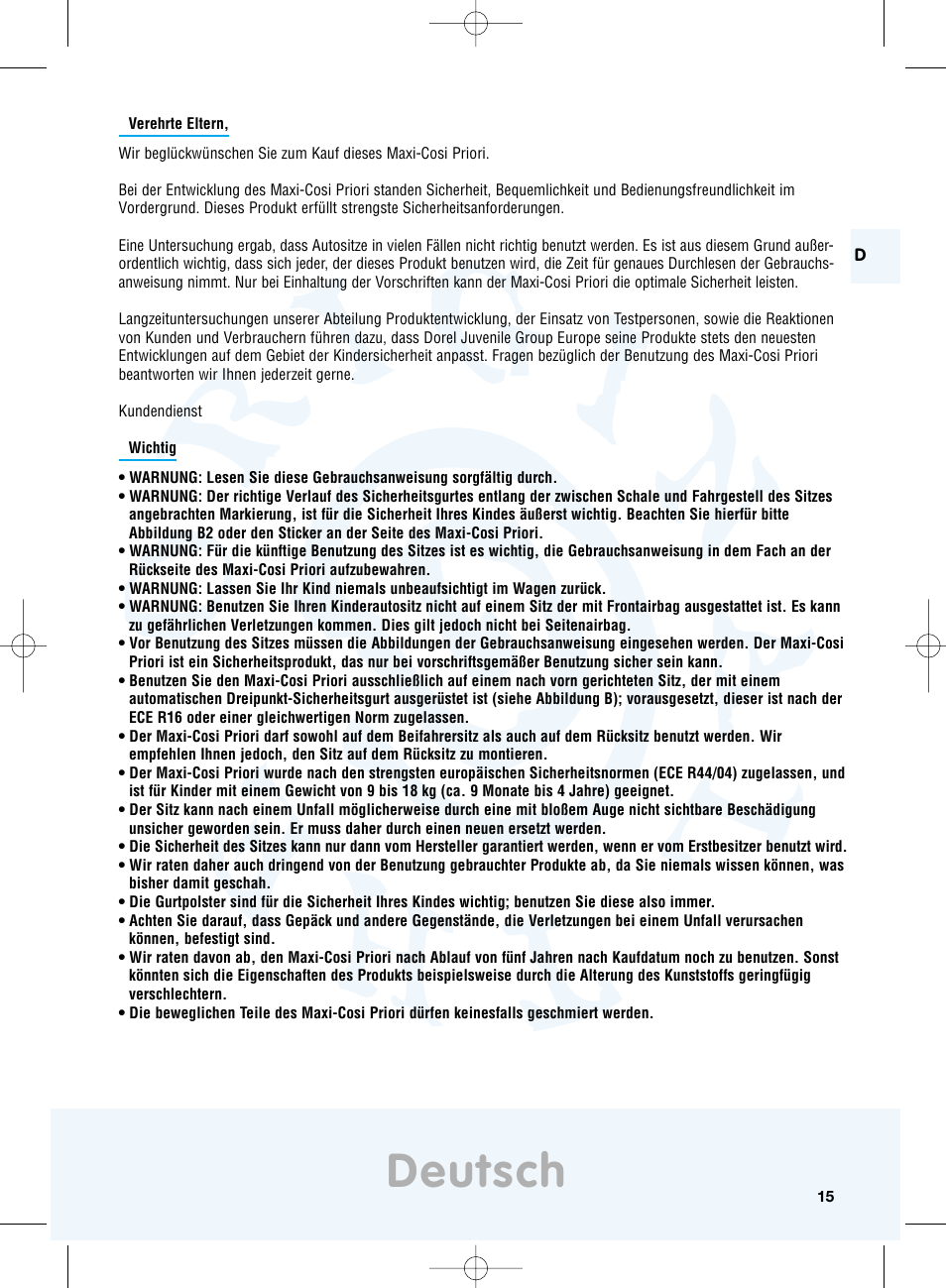 Deutsch | Maxi-Cosi Priori Side Protection System User Manual | Page 15 / 40