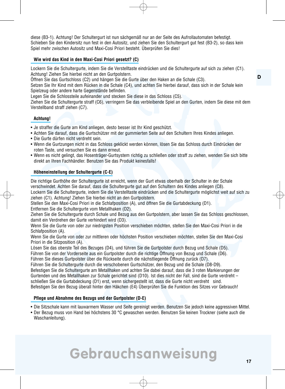Gebrauchsanweisung | Maxi-Cosi Priori Side Protection System User Manual | Page 17 / 40