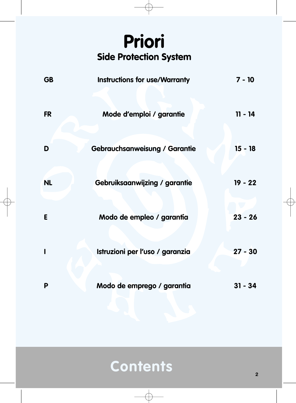 Maxi-Cosi Priori Side Protection System User Manual | Page 2 / 40