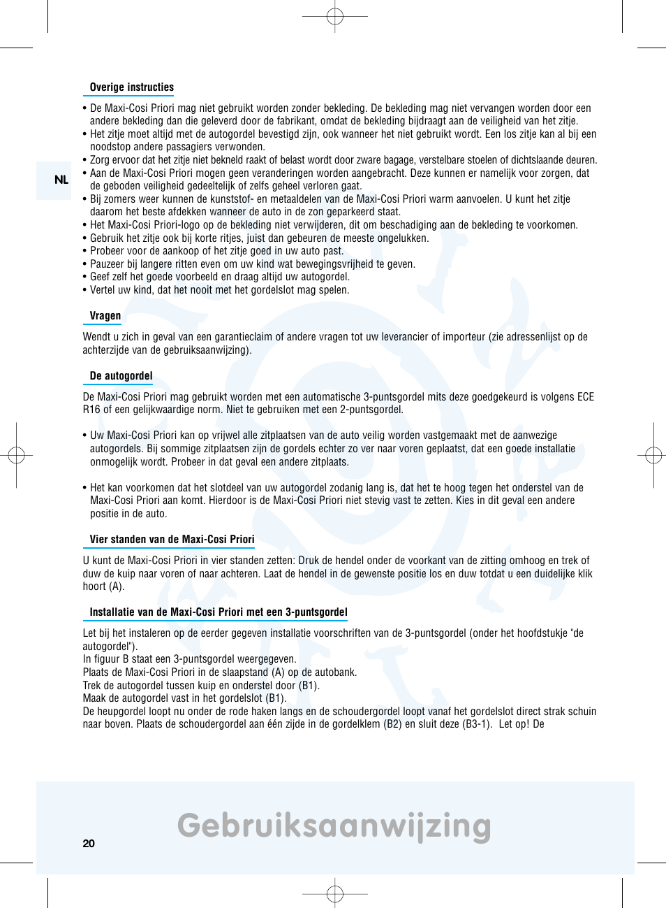 Gebruiksaanwijzing | Maxi-Cosi Priori Side Protection System User Manual | Page 20 / 40