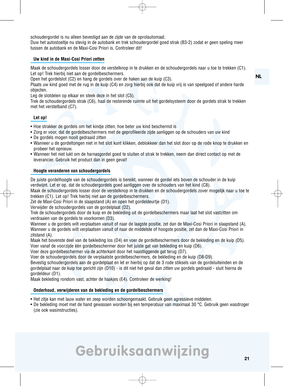 Gebruiksaanwijzing | Maxi-Cosi Priori Side Protection System User Manual | Page 21 / 40