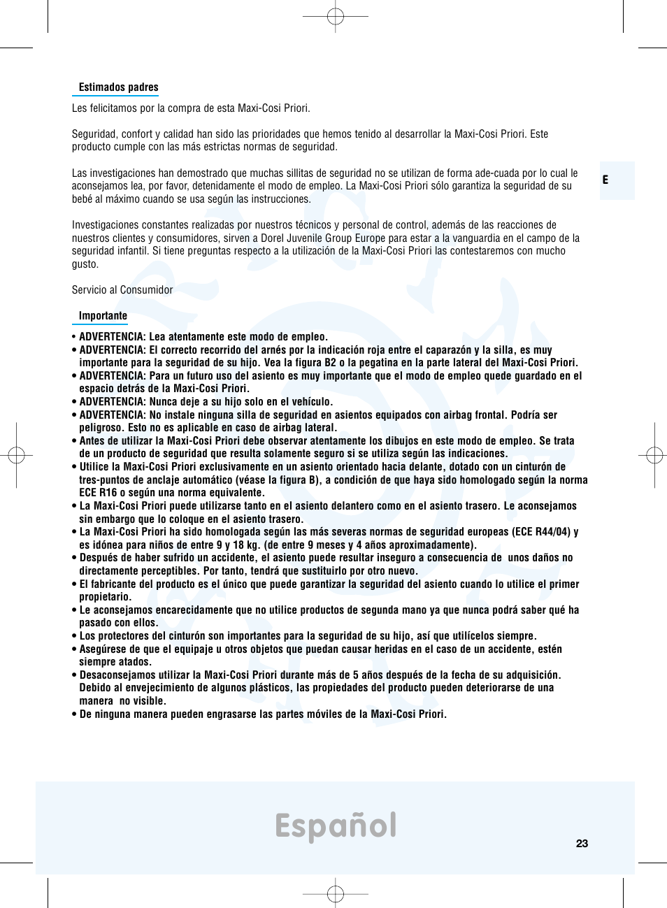 Español | Maxi-Cosi Priori Side Protection System User Manual | Page 23 / 40