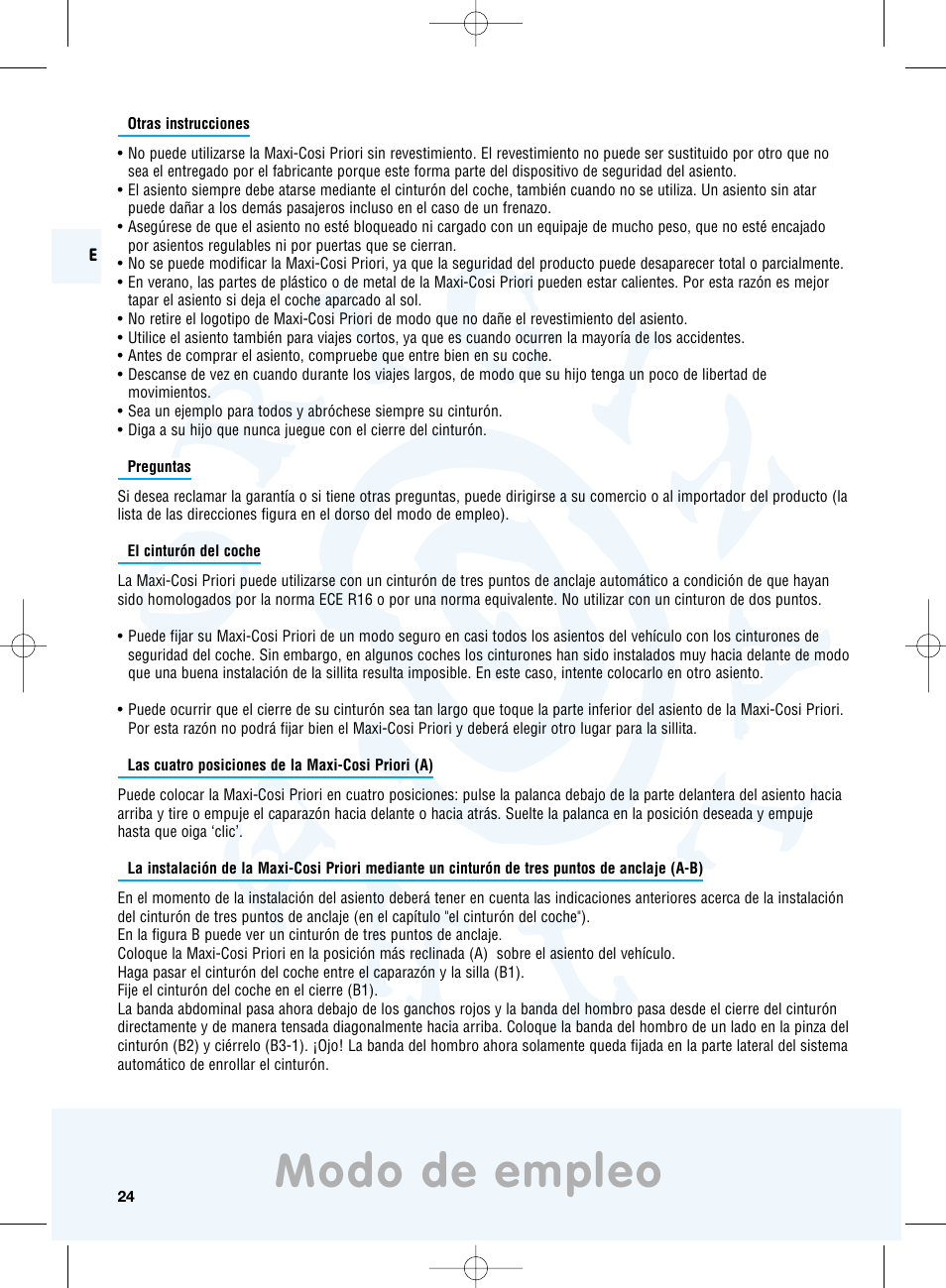 Modo de empleo | Maxi-Cosi Priori Side Protection System User Manual | Page 24 / 40