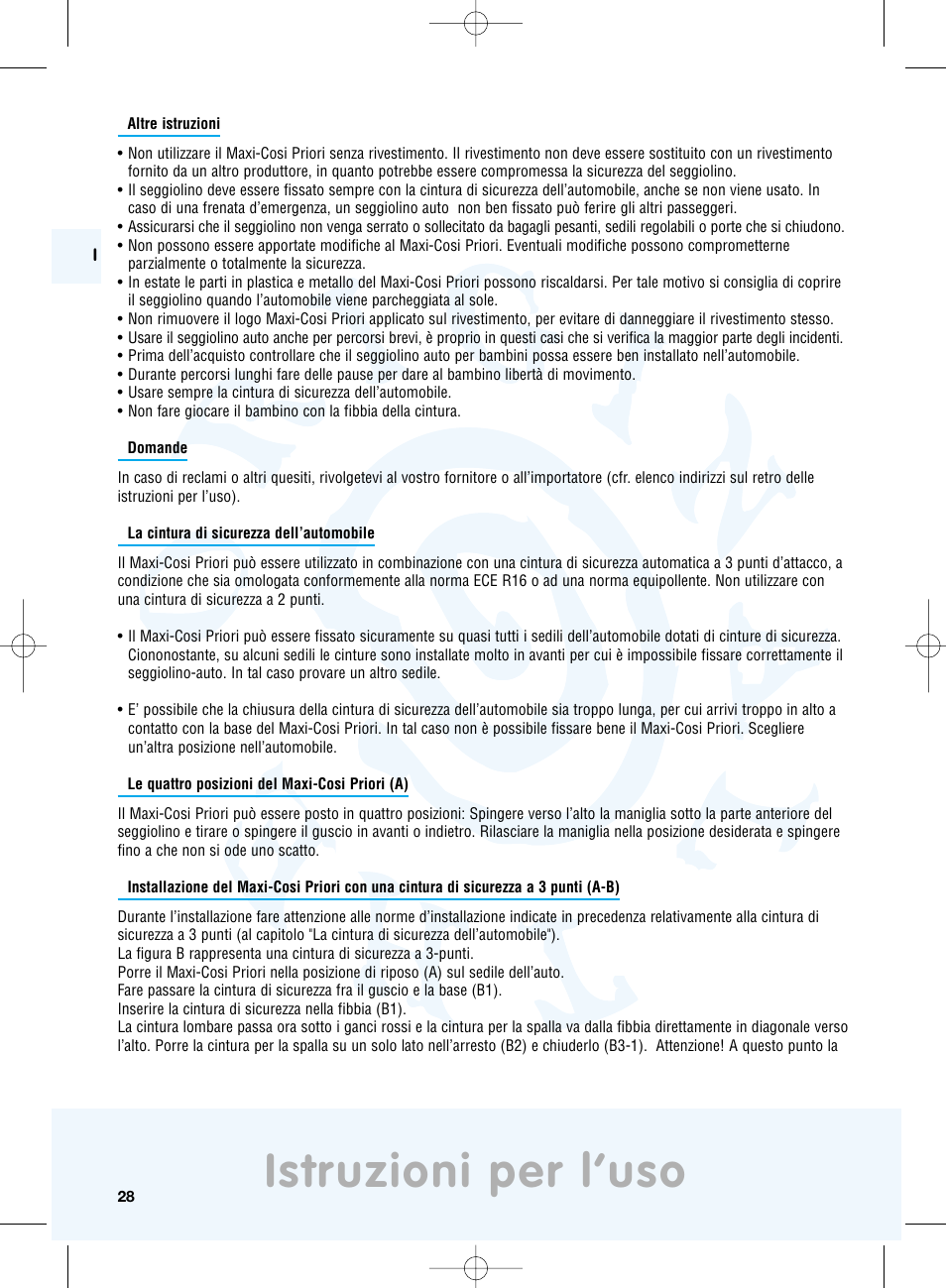 Istruzioni per l’uso | Maxi-Cosi Priori Side Protection System User Manual | Page 28 / 40