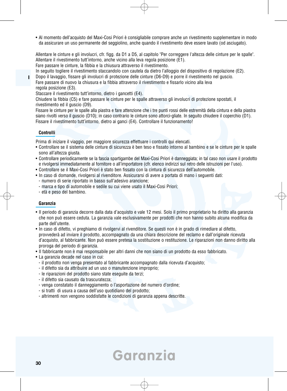 Garanzia | Maxi-Cosi Priori Side Protection System User Manual | Page 30 / 40