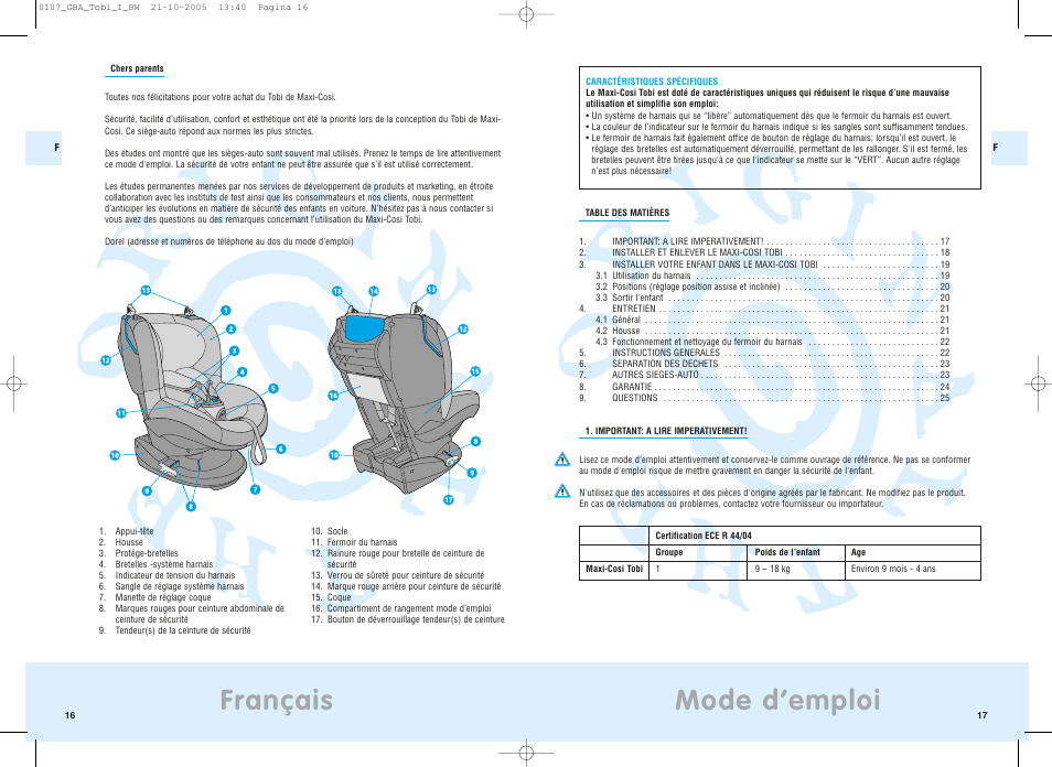 Mode d’emploi, Français | Maxi-Cosi Tobi User Manual | Page 11 / 41