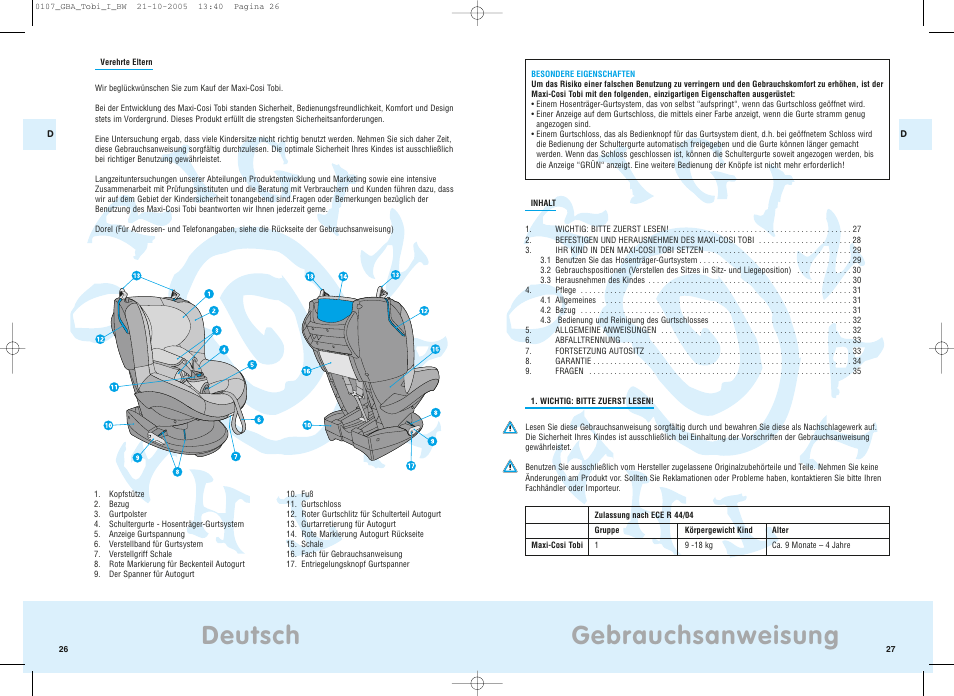 Gebrauchsanweisung, Deutsch | Maxi-Cosi Tobi User Manual | Page 16 / 41