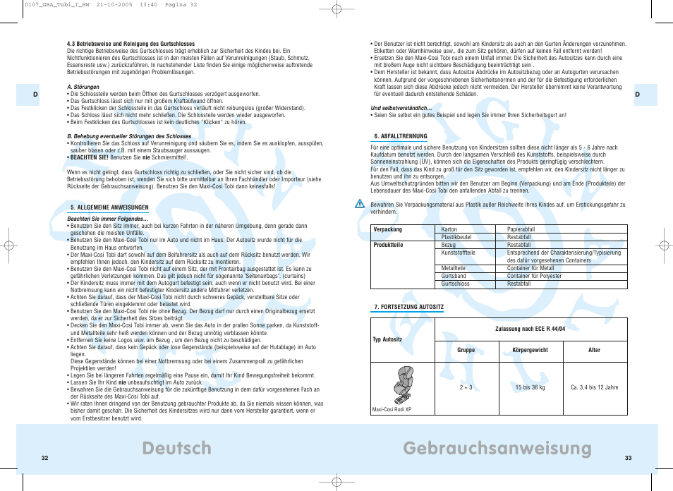 Gebrauchsanweisung, Deutsch | Maxi-Cosi Tobi User Manual | Page 19 / 41