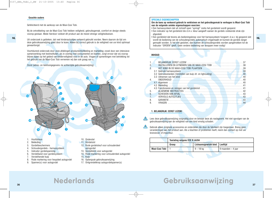 Gebruiksaanwijzing, Nederlands | Maxi-Cosi Tobi User Manual | Page 21 / 41